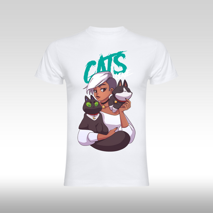 Tricou alb personalizat bumbac Fata Dama pisici "Cats Love" streetwear
