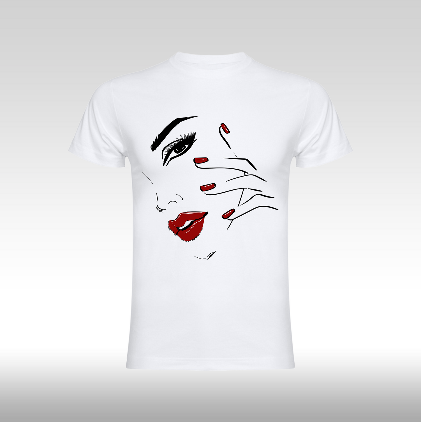 Tricou alb personalizat bumbac Fata Dama portret "Crimson Couture" streetwear
