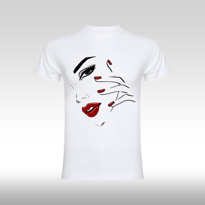 Tricou alb personalizat bumbac Fata Dama portret "Crimson Couture" streetwear
