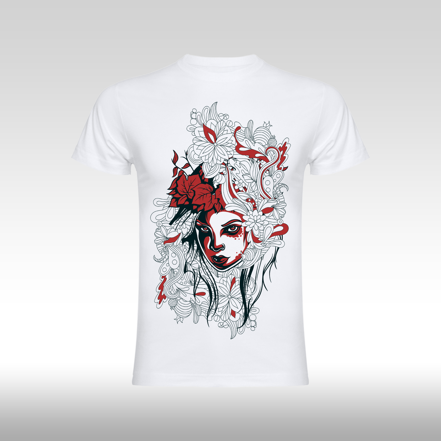 Tricou alb personalizat bumbac Fata Dama portret "Floral Muse" streetwear

