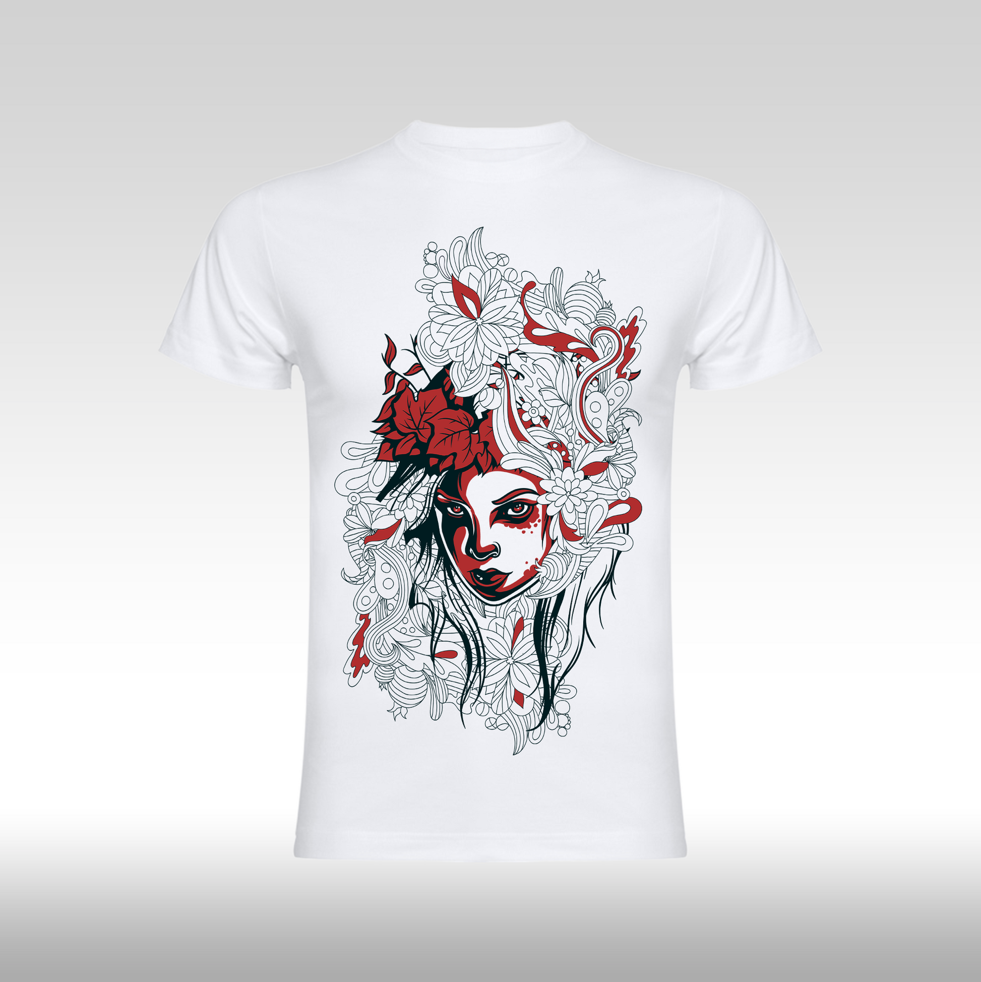 Tricou alb personalizat bumbac Fata Dama portret "Floral Muse" streetwear
