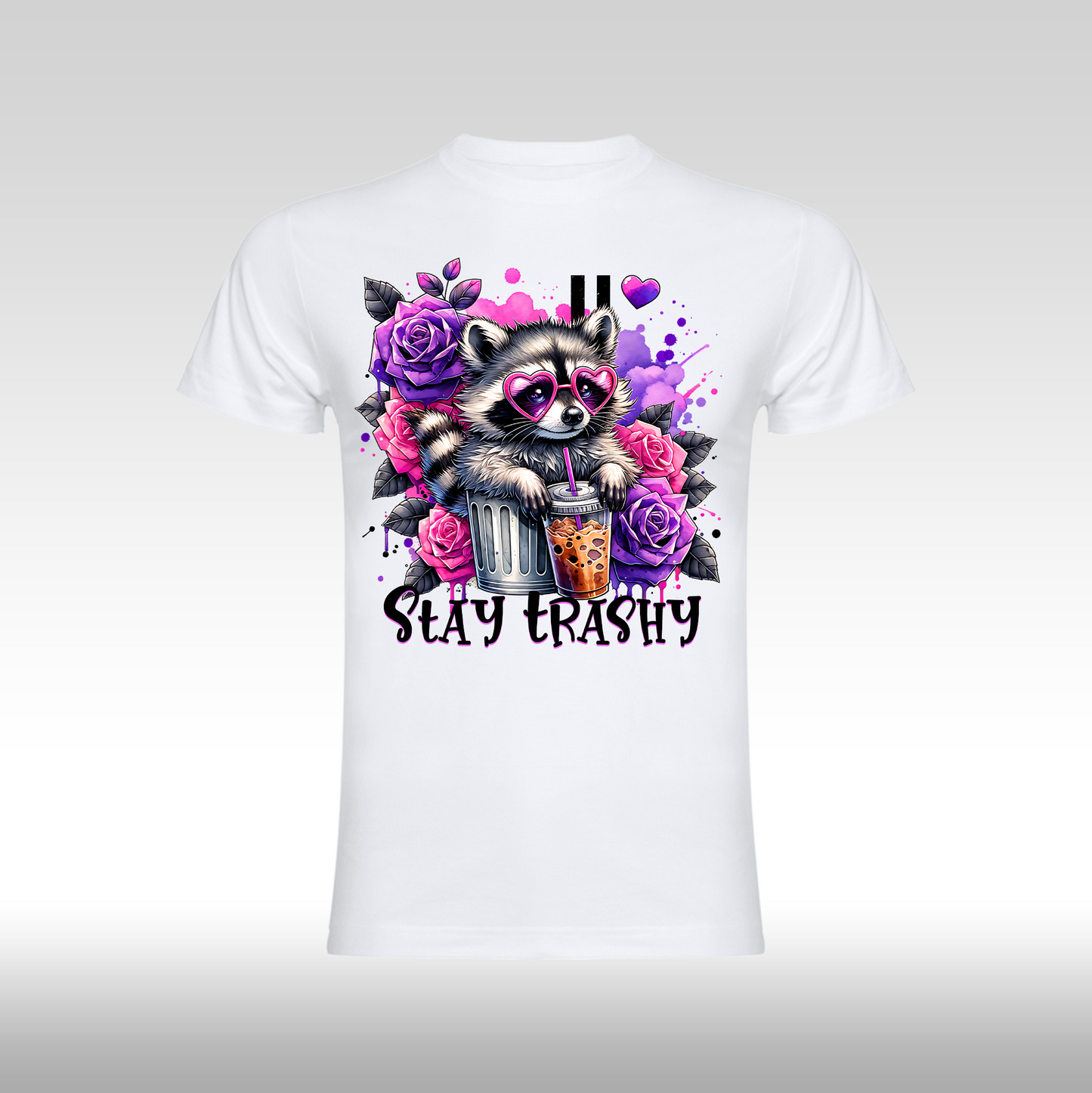 Tricou alb personalizat bumbac Fata Dama raton "Stay Trashy" streetwear
