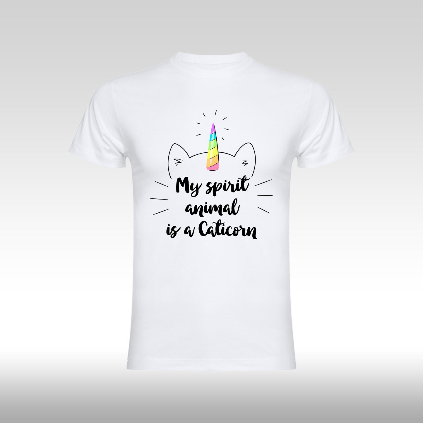 Tricou alb personalizat bumbac Fata Dama unicorn "My Spirit Animal is a Caticorn" streetwear
