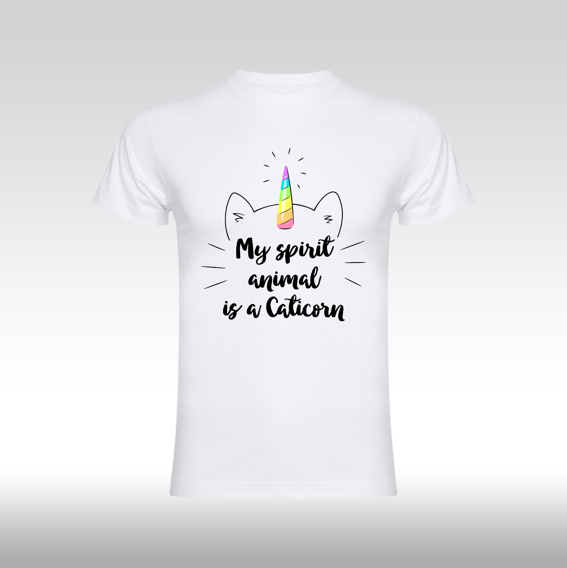 Tricou alb personalizat bumbac Fata Dama unicorn "My Spirit Animal is a Caticorn" streetwear

