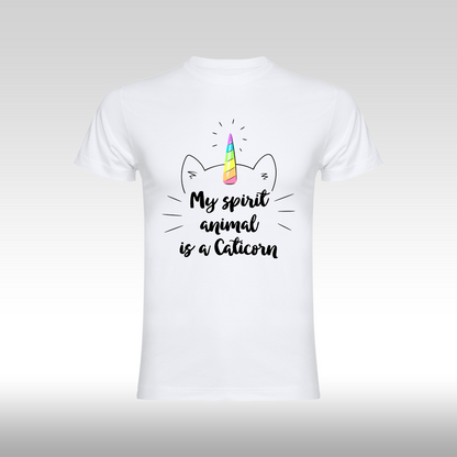 Tricou alb personalizat bumbac Fata Dama unicorn "My Spirit Animal is a Caticorn" streetwear
