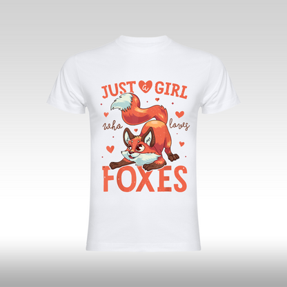 Tricou alb personalizat bumbac Fata Dama vulpe "Just a Girl Who Loves Foxes" streetwear
