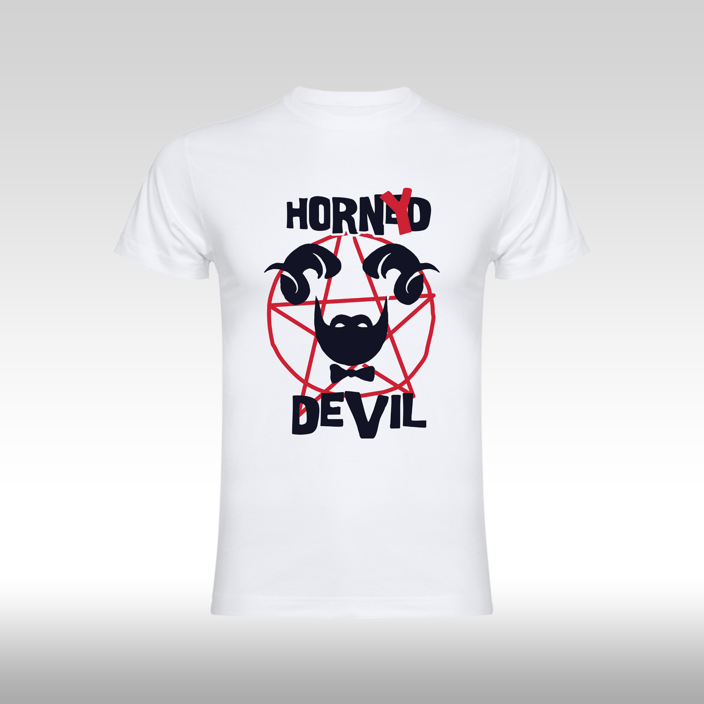 Tricou alb personalizat bumbac amuzant "Horny Devil" streetwear
