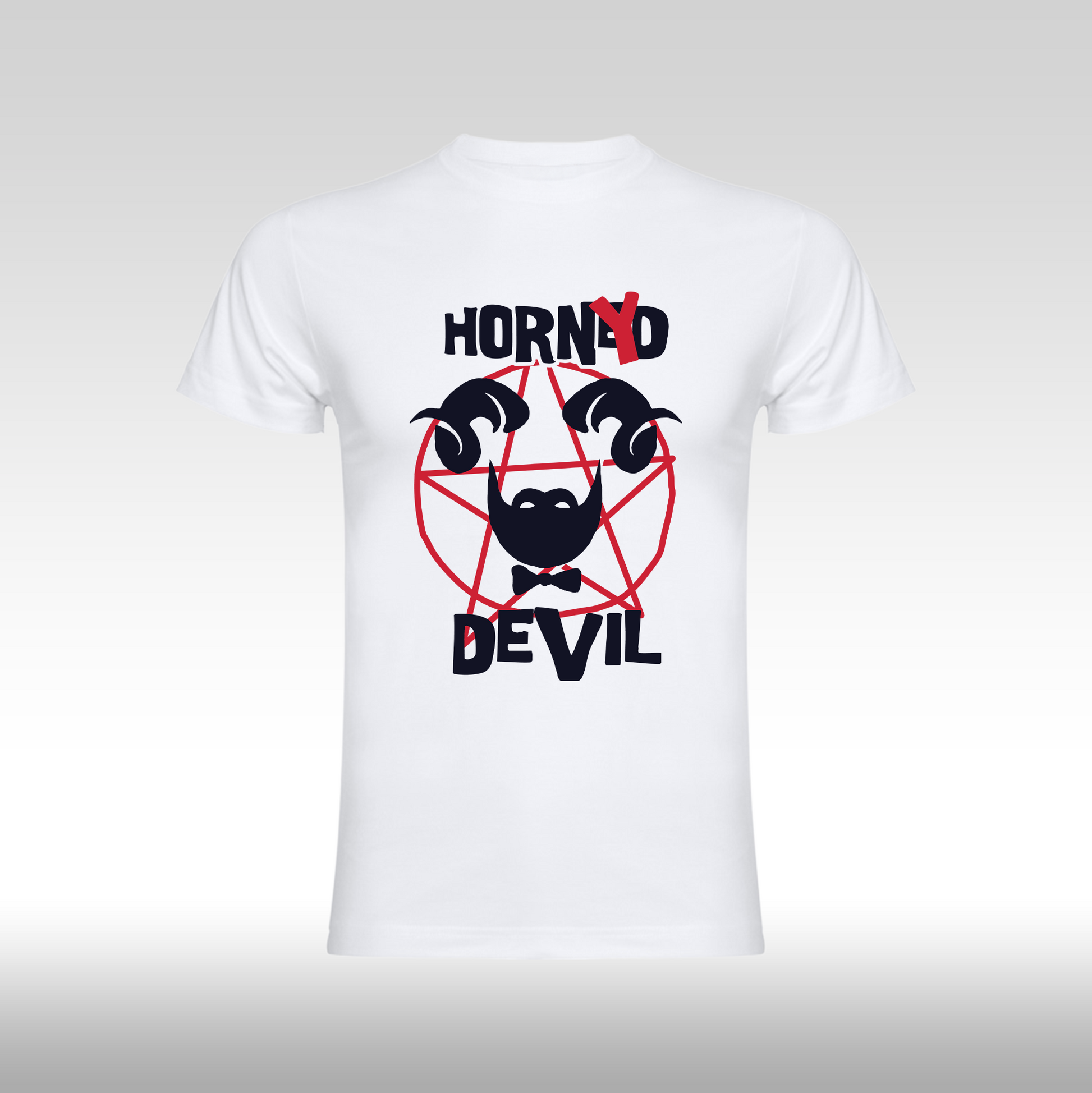 Tricou alb personalizat bumbac amuzant "Horny Devil" streetwear
