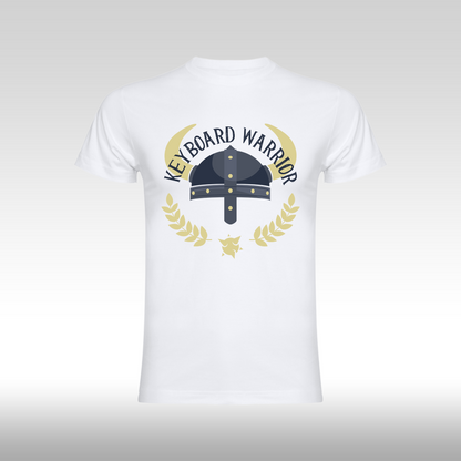 Tricou alb personalizat bumbac amuzant "Keyboard Warrior" streetwear
