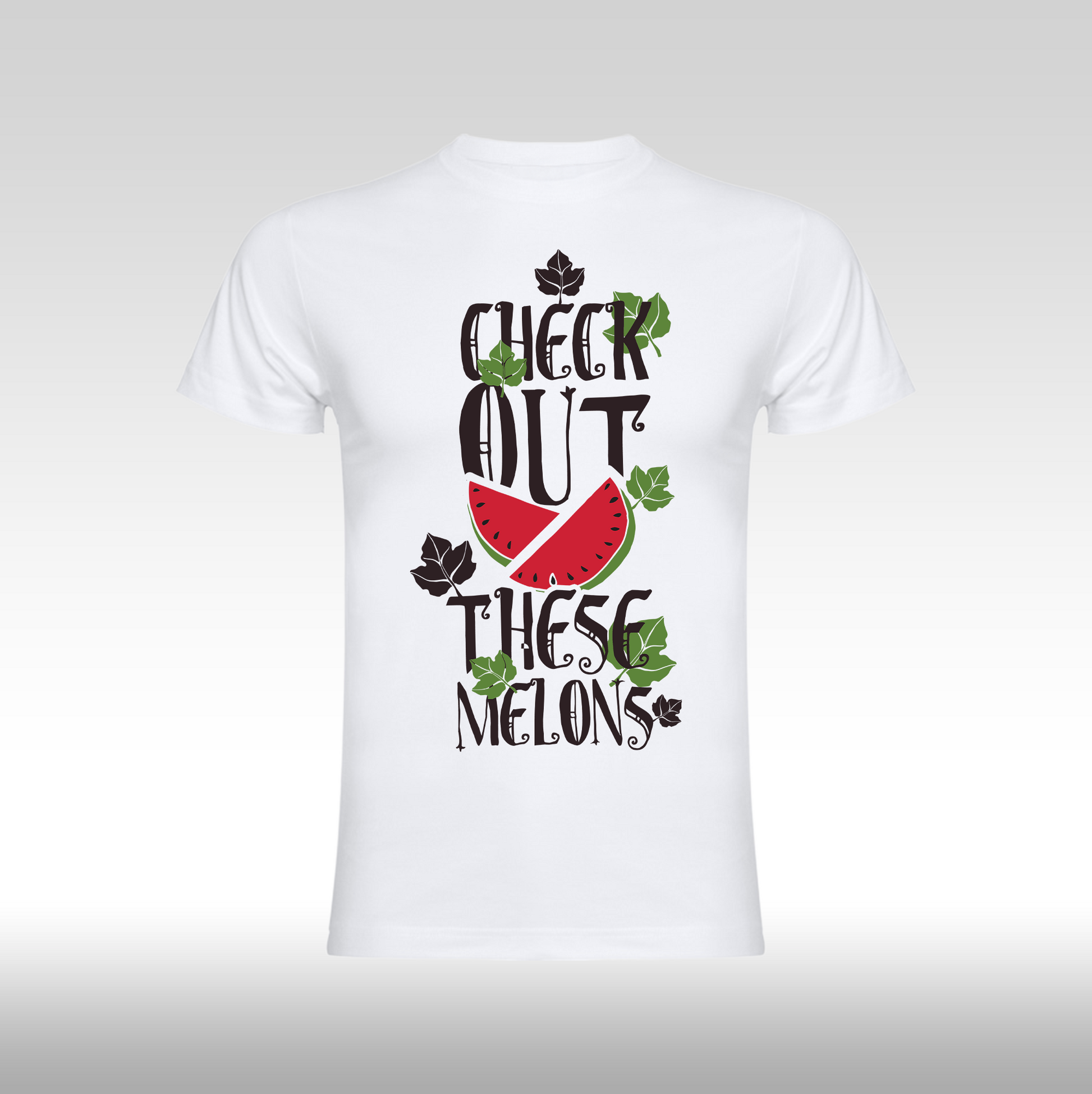 Tricou alb personalizat bumbac amuzant "Check out These Melons" streetwear
