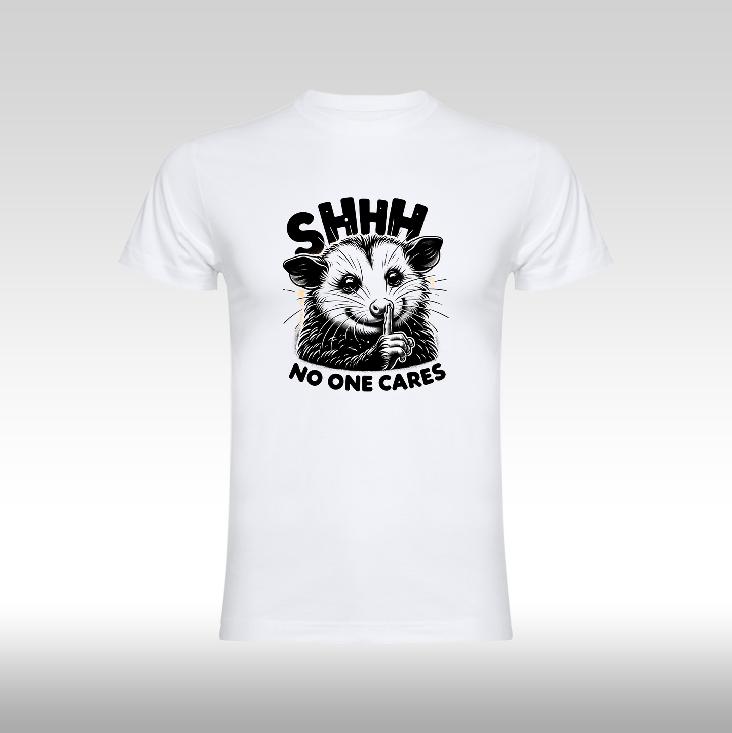 Tricou alb personalizat bumbac amuzant "Shhh no One Cares" streetwear
