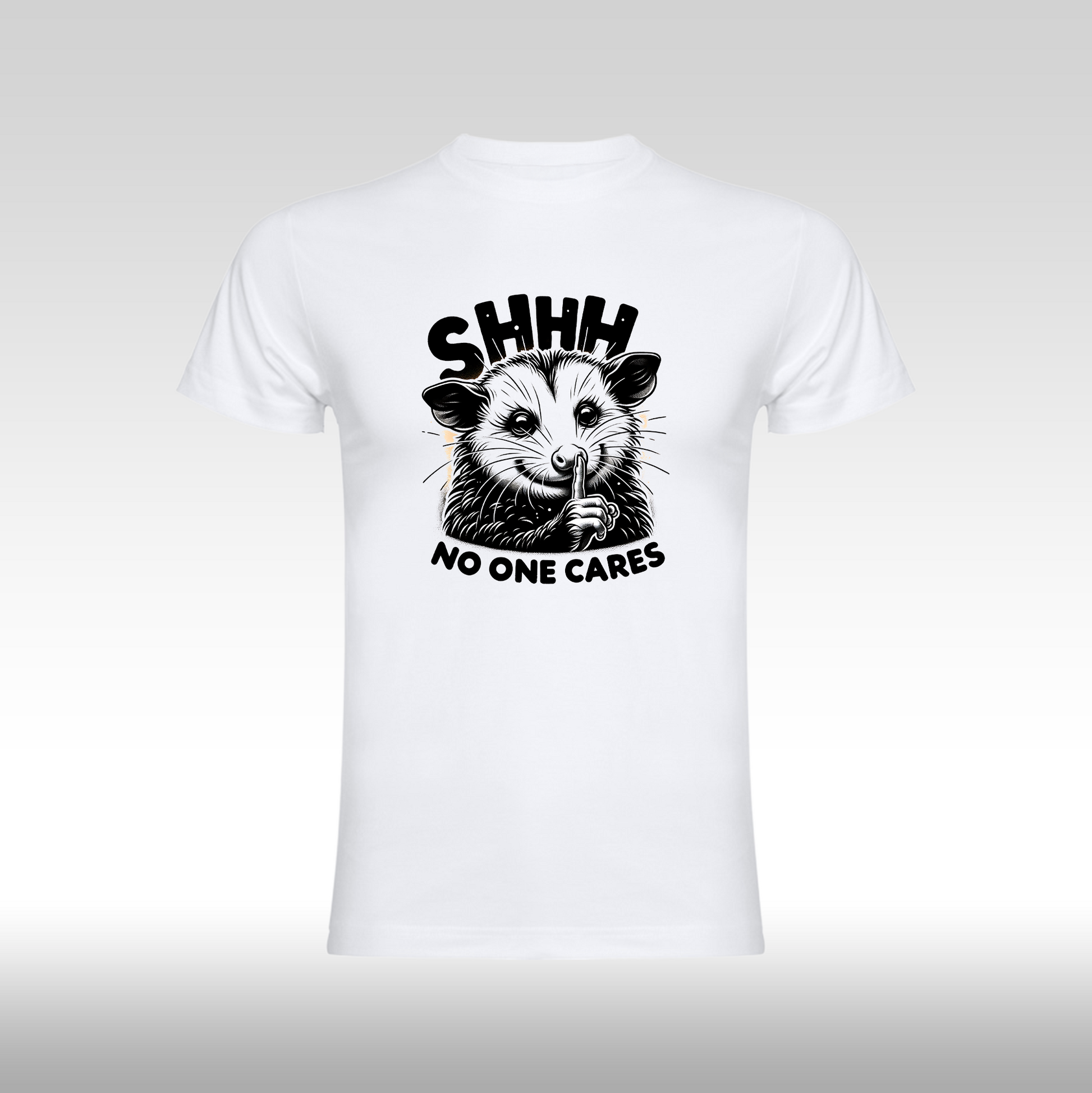 Tricou alb personalizat bumbac amuzant "Shhh no One Cares" streetwear

