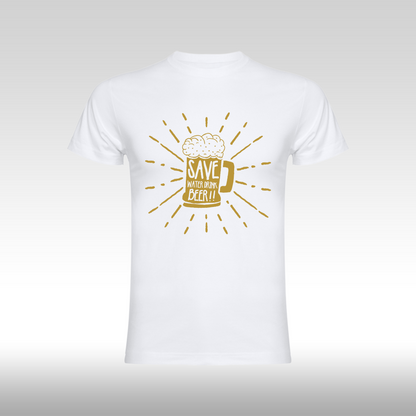 Tricou alb personalizat bumbac amuzant "Save Water Drink Beer" streetwear
