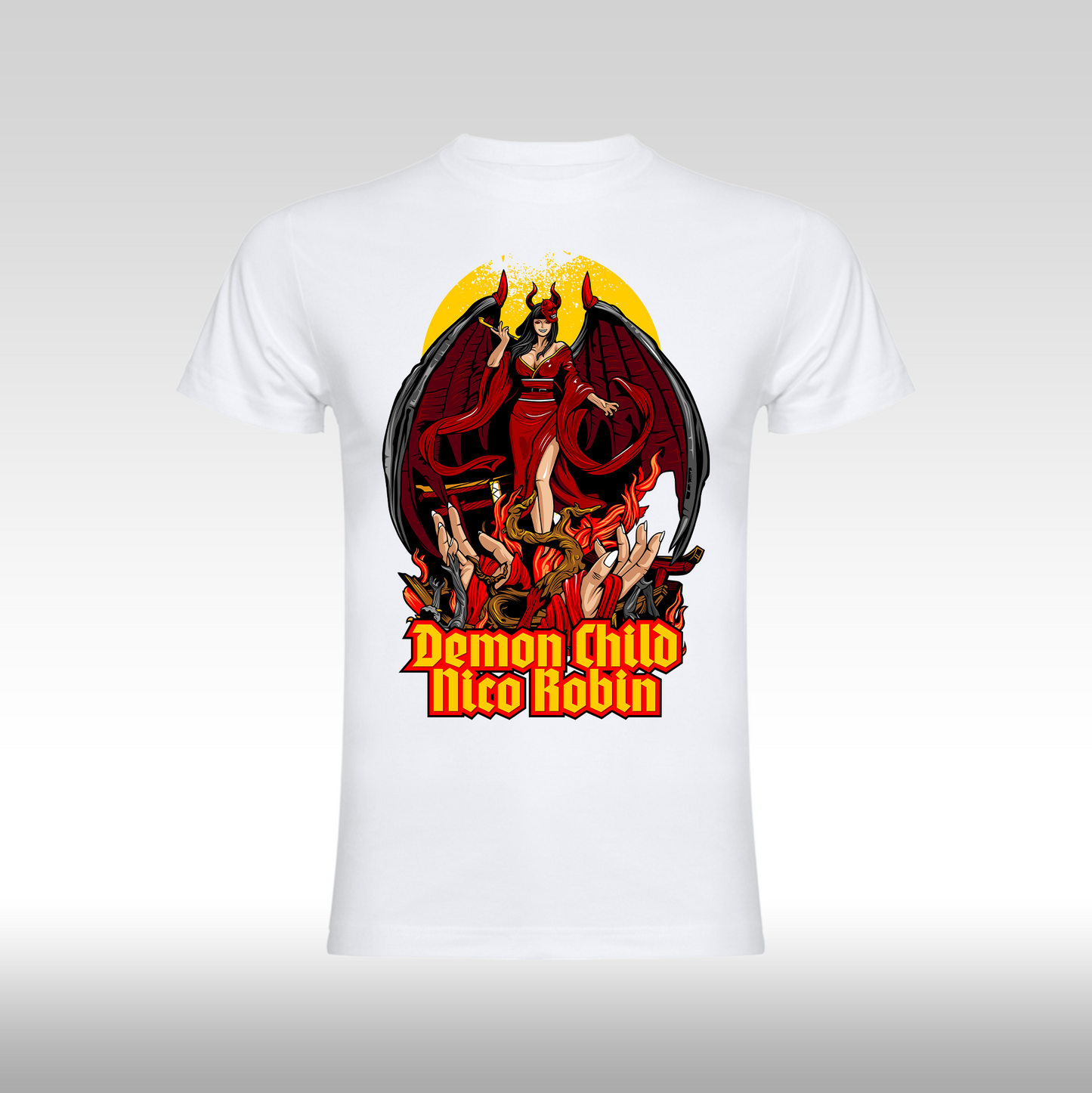 Tricou alb personalizat bumbac anime "Demon Child Nico Robin" streetwear
