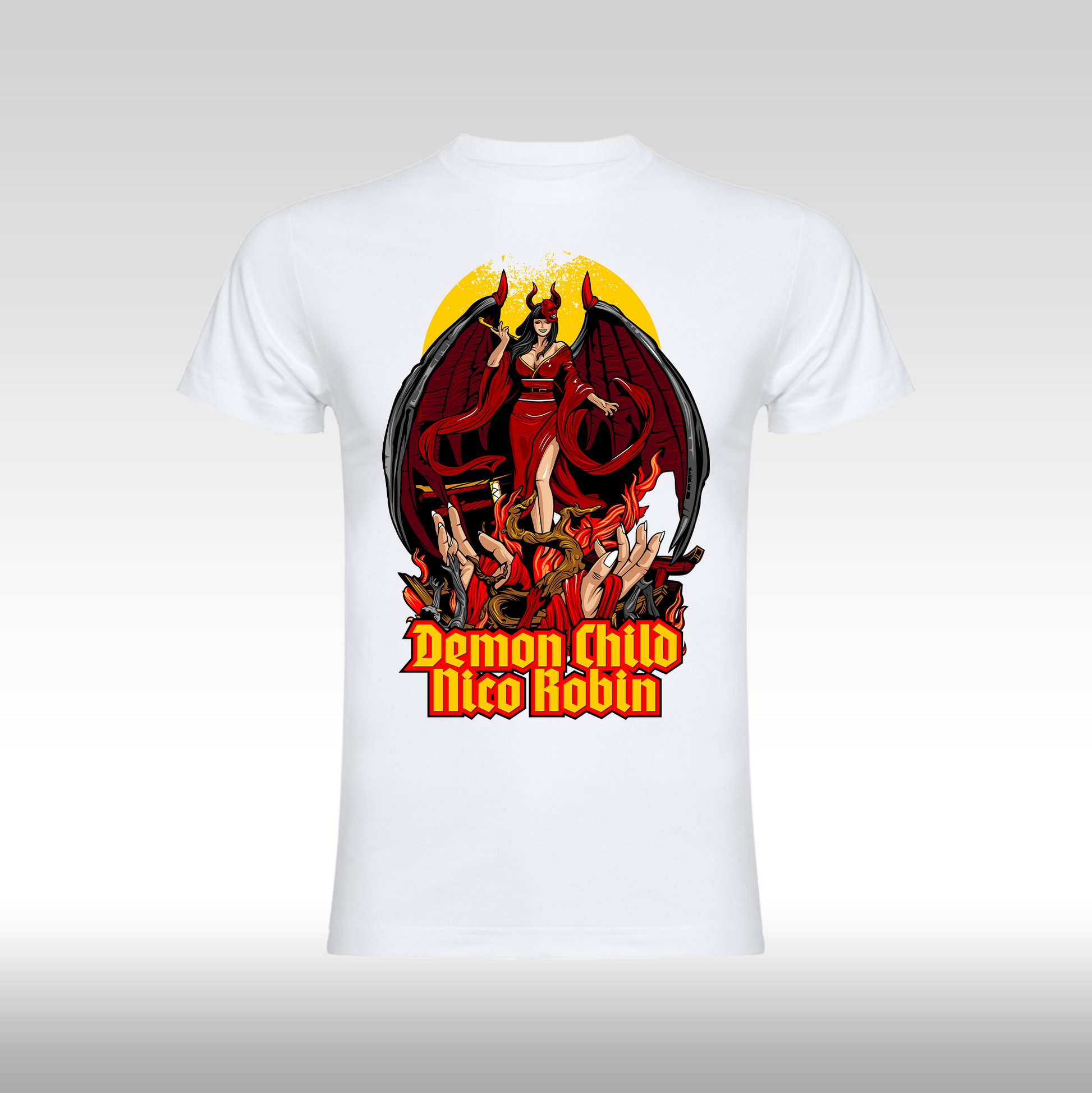 Tricou alb personalizat bumbac anime "Demon Child Nico Robin" streetwear

