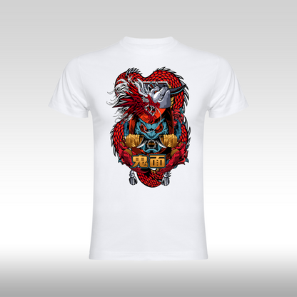 Tricou alb personalizat bumbac anime "Demon Mask" streetwear
