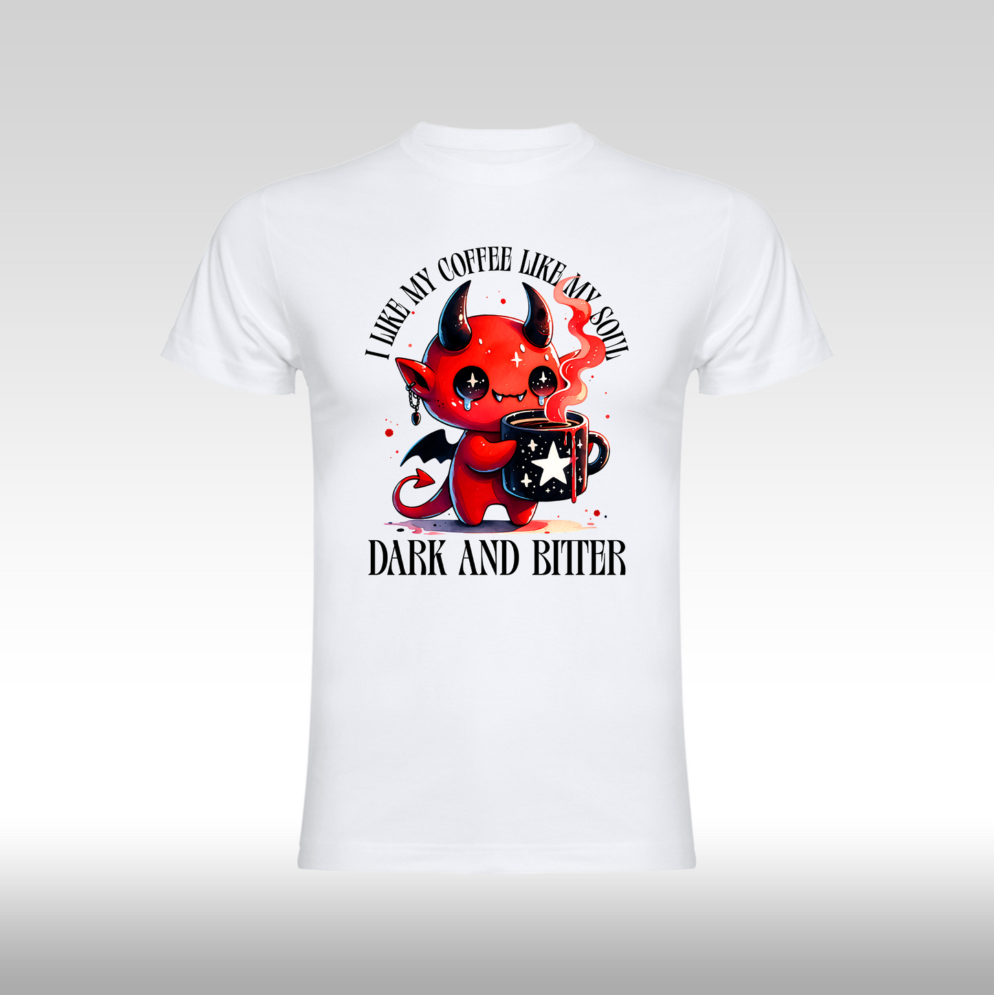 Tricou alb personalizat bumbac amuzant "I Like my Coffee Like my Soul Dark and Bitter" streetwear
