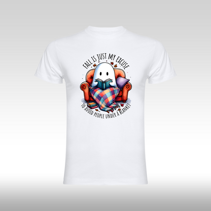 Tricou alb personalizat bumbac halloween "Fail is Just My Excuse to Avoid People Under a Blanket" streetwear
