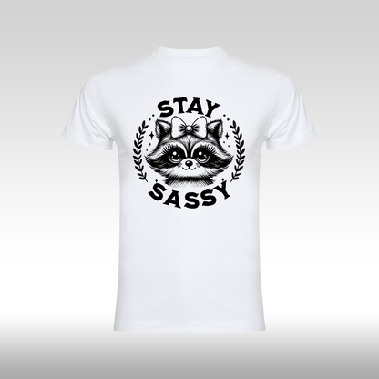 Tricou alb personalizat bumbac raton "Stay Sassy" streetwear
