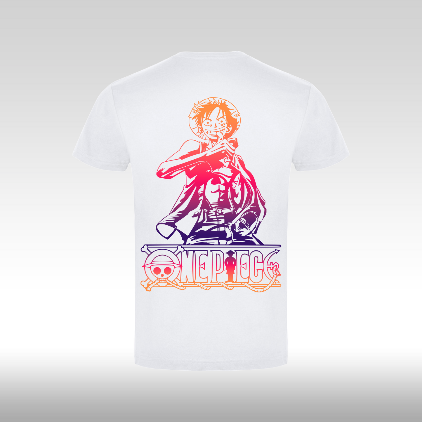 Tricou alb personalizat bumbac Fata spate anime "Monkey D Luffy" streetwear
