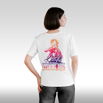 Tricou alb personalizat bumbac spate Dama anime "Monkey D Luffy" streetwear
