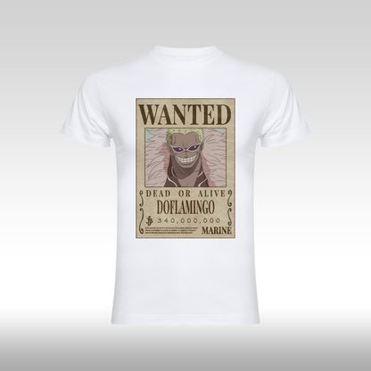 Tricou alb personalizat bumbac Fata anime "WANTED : Doflamingo" streetwear
