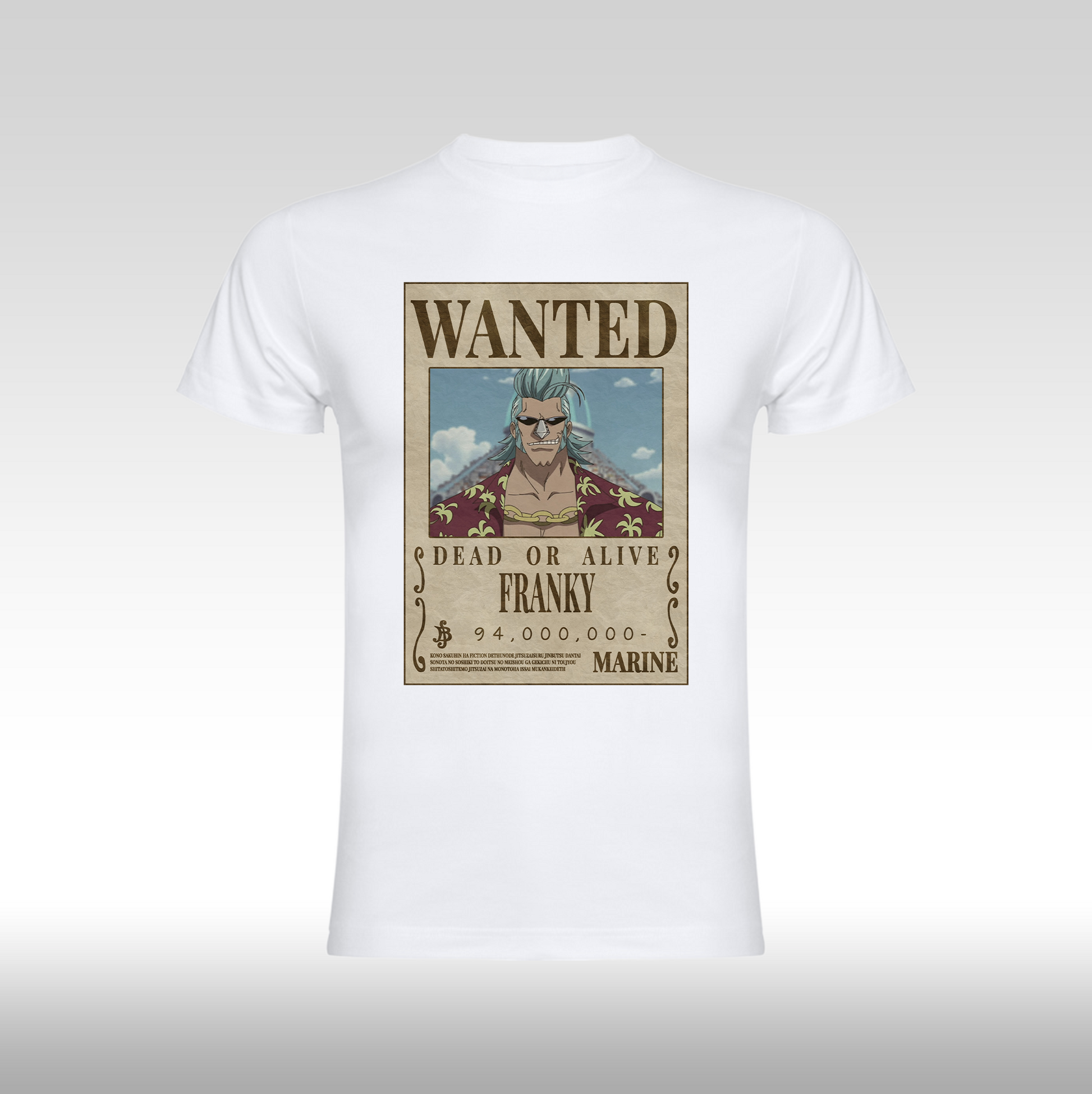 Tricou alb personalizat bumbac Fata anime "WANTED : Franky" streetwear
