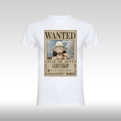Tricou alb personalizat bumbac Fata anime "WANTED : God Ussop" streetwear
