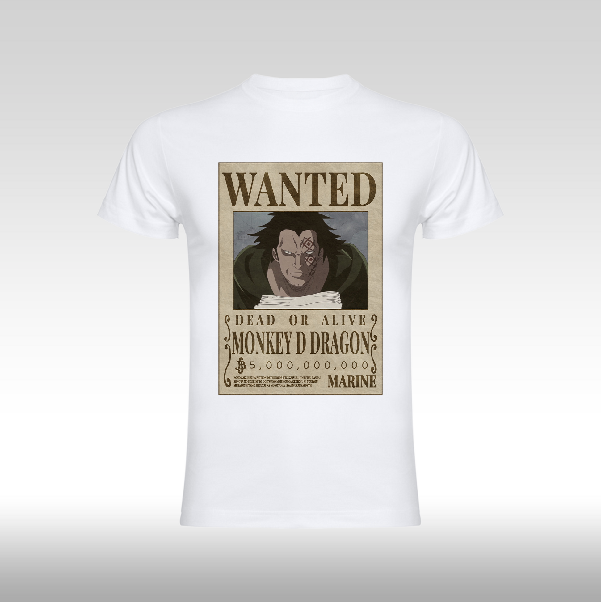 Tricou alb personalizat bumbac Fata anime "WANTED : Monkey D Dragon" streetwear
