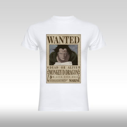 Tricou alb personalizat bumbac Fata anime "WANTED : Monkey D Dragon" streetwear
