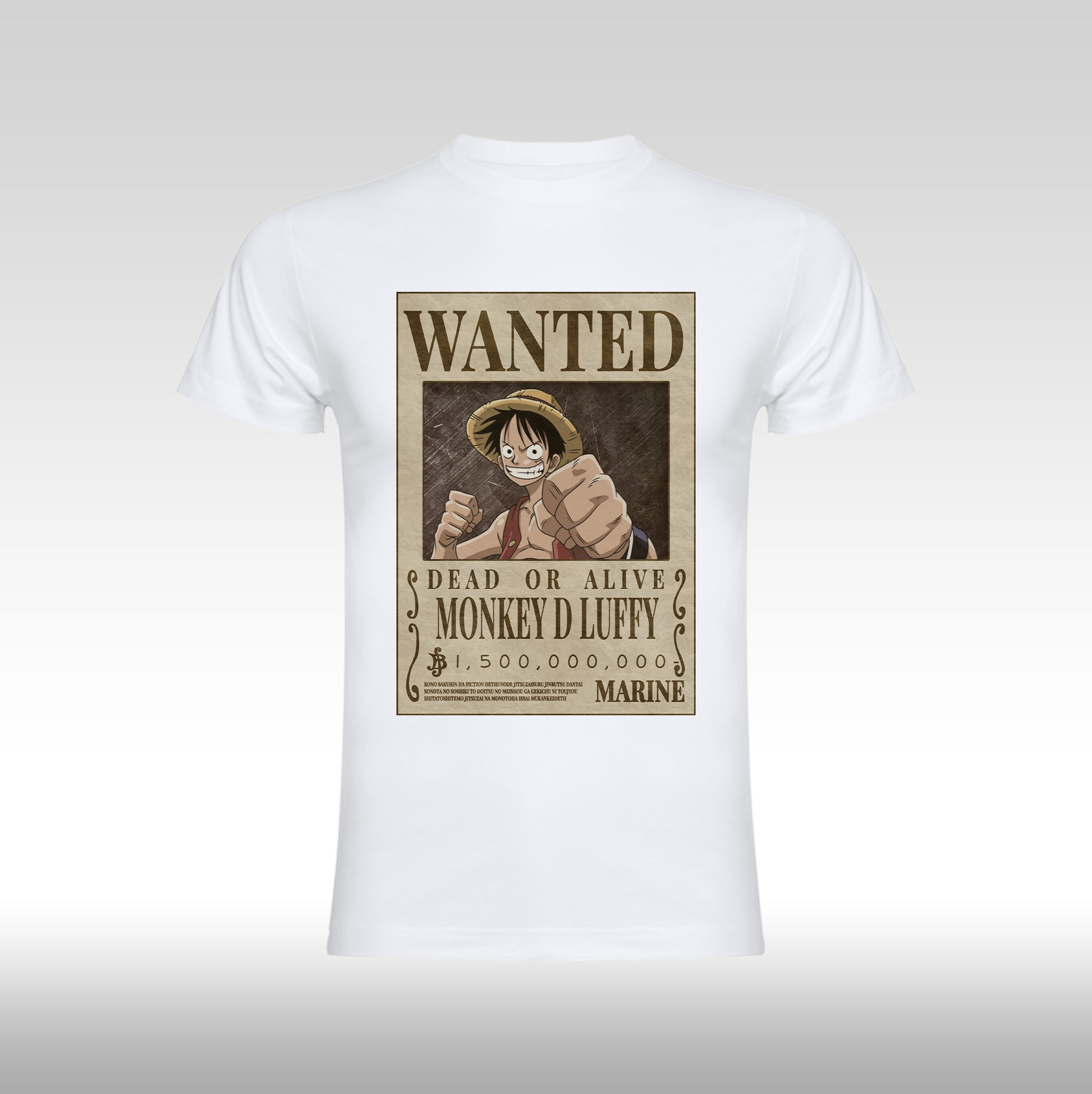 Tricou alb personalizat bumbac Fata anime "WANTED : Monkey D Luffy" streetwear
