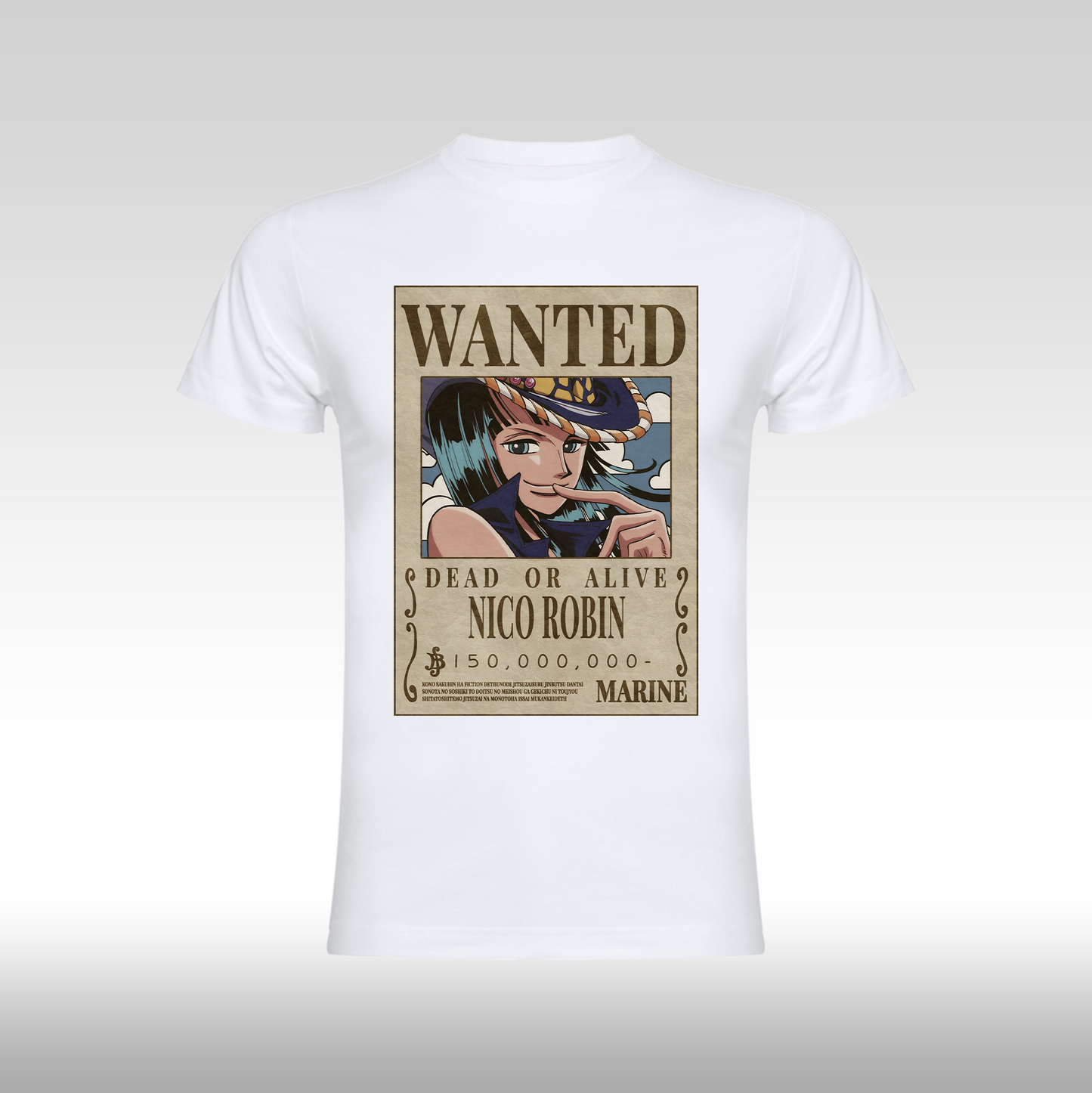 Tricou alb personalizat bumbac Fata anime "WANTED : Nico Robin" streetwear

