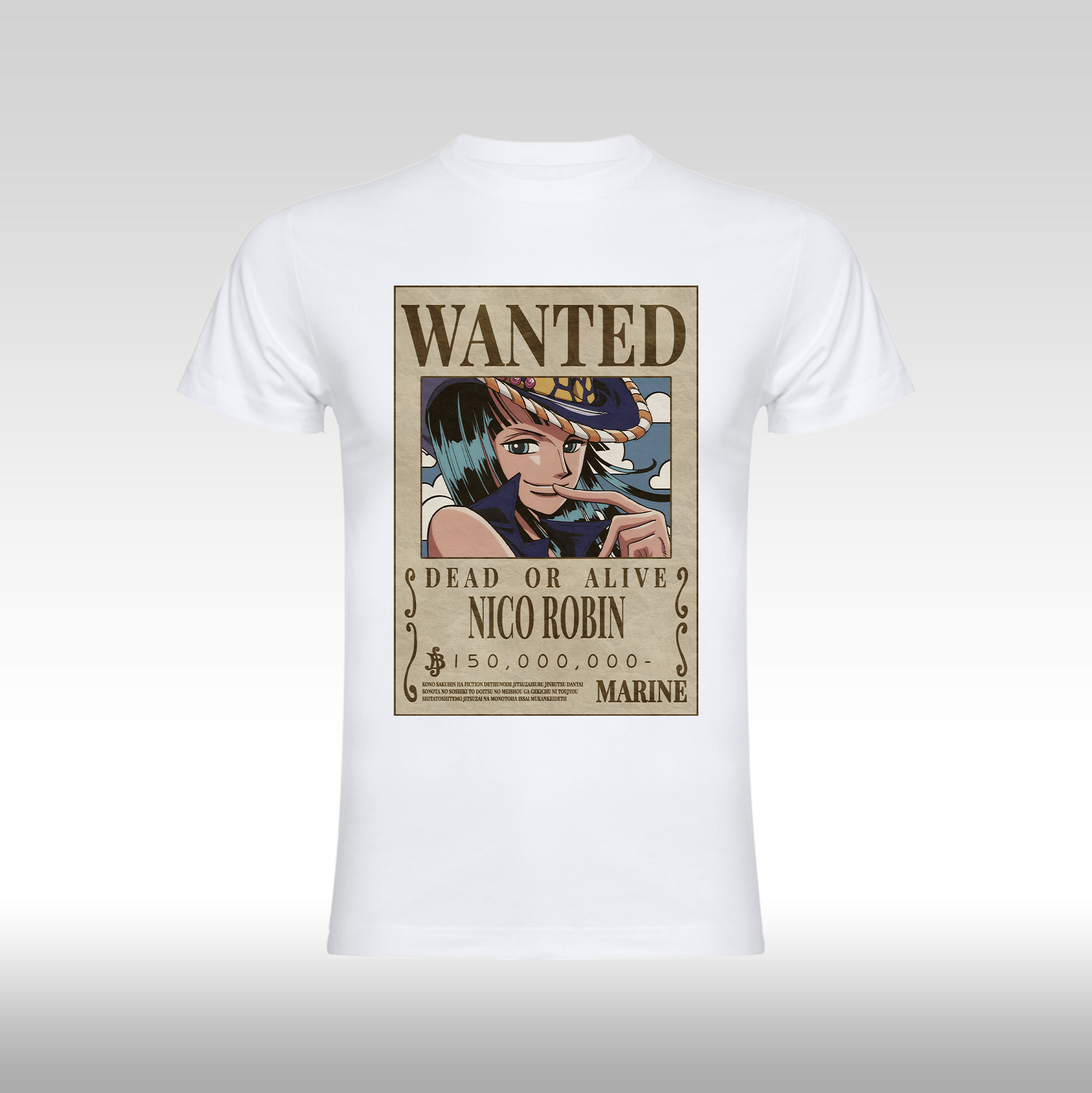 Tricou alb personalizat bumbac Fata anime "WANTED : Nico Robin" streetwear
