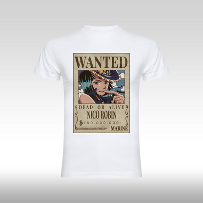 Tricou alb personalizat bumbac Fata anime "WANTED : Nico Robin" streetwear
