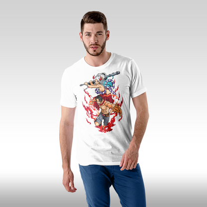 Tricou alb personalizat bumbac Fata Barbat anime "Ace-x-Yamato" streetwear
