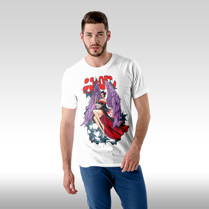 Tricou alb personalizat bumbac Fata barbat anime "Nico Robin Red Dress" streetwear

