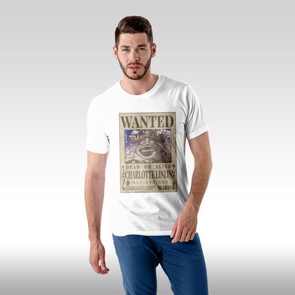 Tricou alb personalizat bumbac Fata Barbat anime "WANTED : Charlotte Linlin" streetwear
