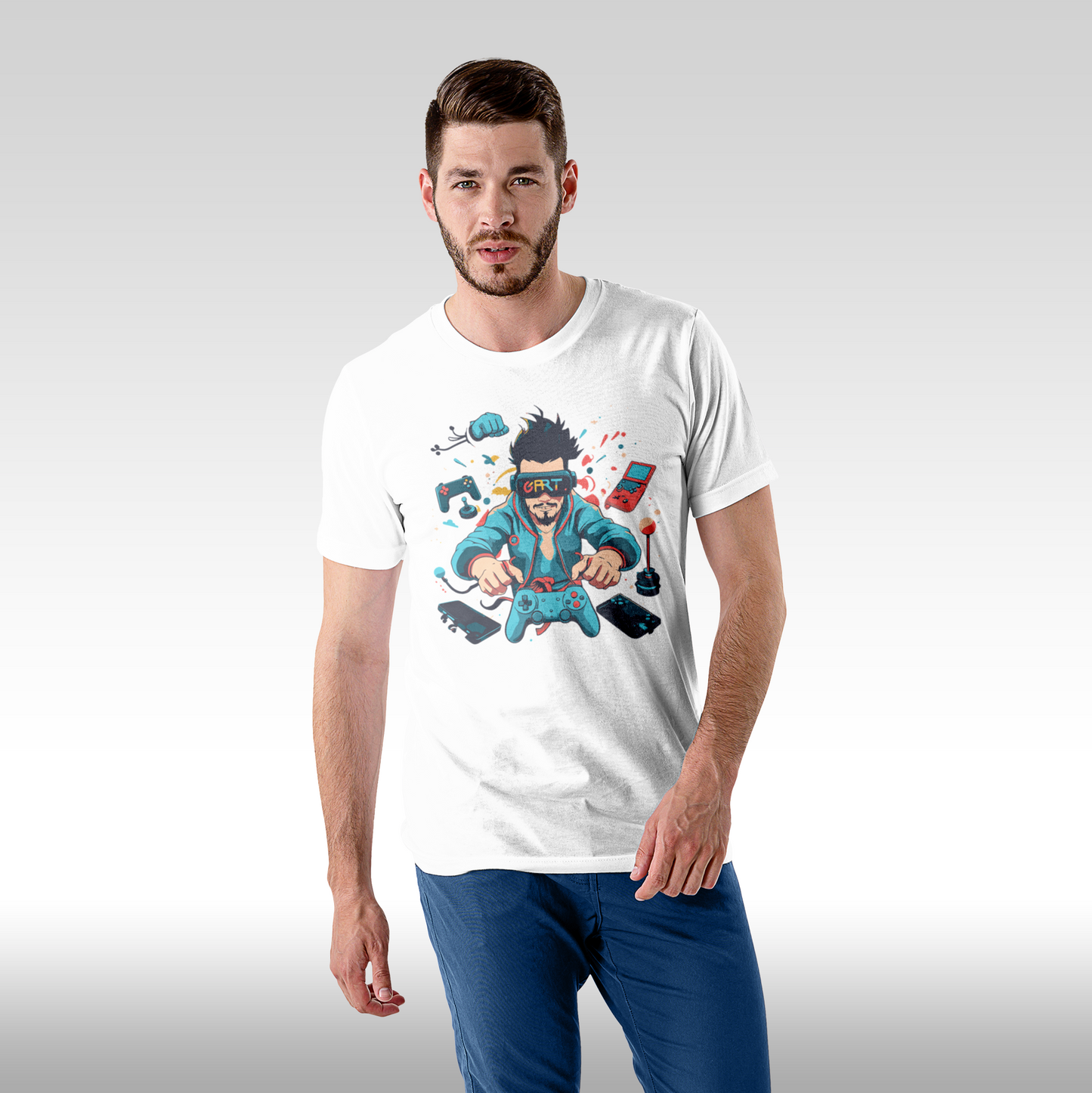 Tricou alb personalizat bumbac Fata Barbat gaming "G-ART" streetwear
