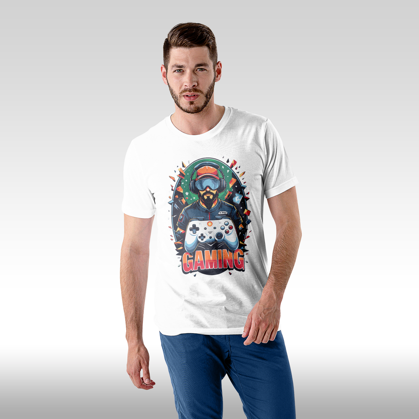 Tricou alb personalizat bumbac Fata Barbat gaming "Gaming Pro" streetwear
