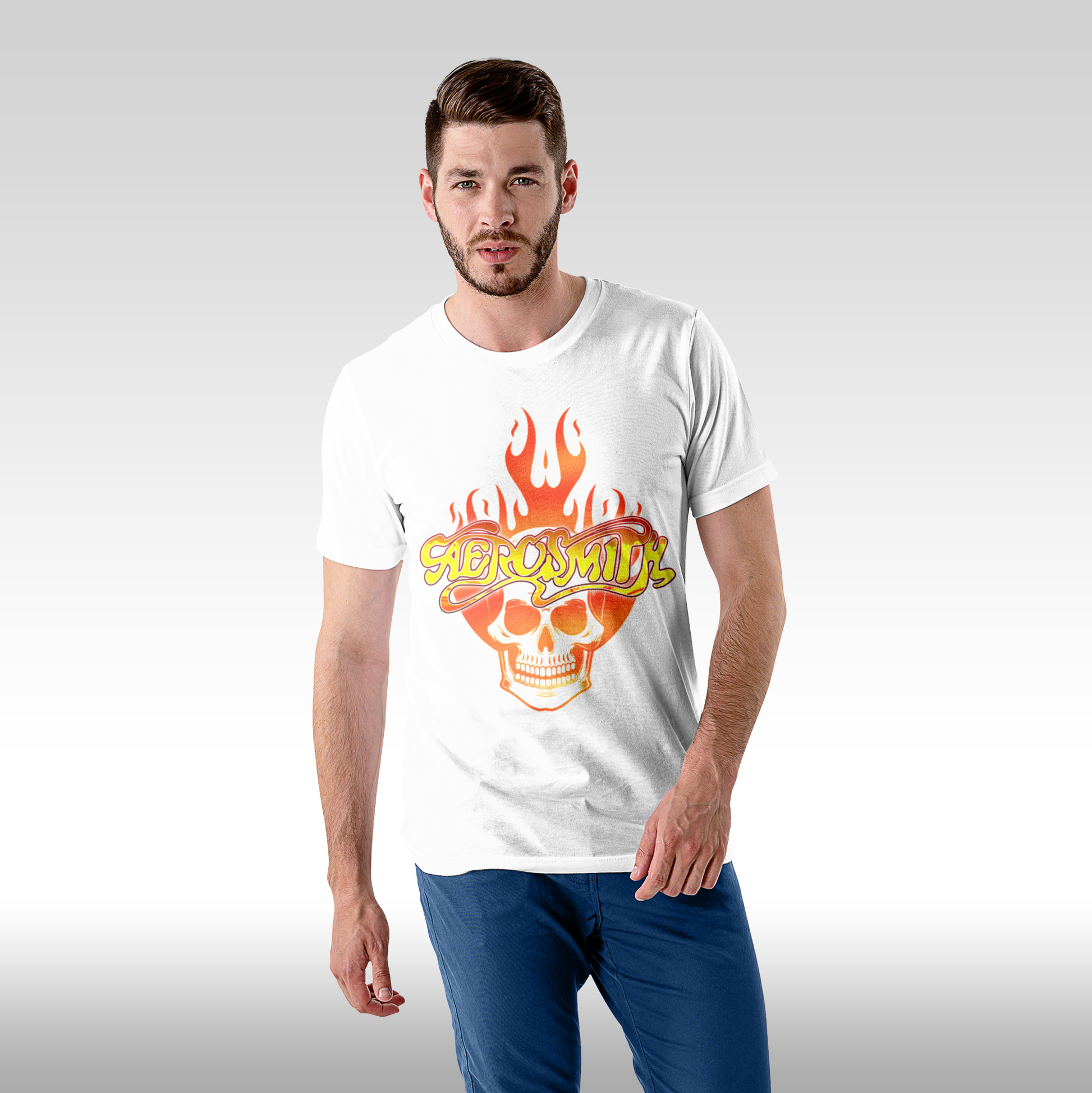 Tricou alb personalizat bumbac Fata Barbat rock "Aerosmith" streetwear
