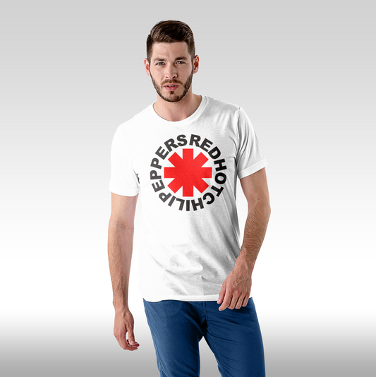 Tricou alb personalizat bumbac Fata Barbat rock "Red Hot Chili Peppers Emblem" streetwear
