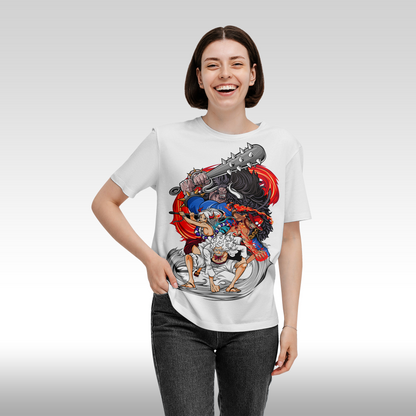 Tricou alb personalizat bumbac Fata dama anime "Fight Against Kaido" streetwear
