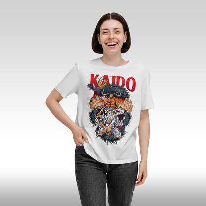 Tricou alb personalizat bumbac Fata dama anime "One Piece: Kaido" streetwear
