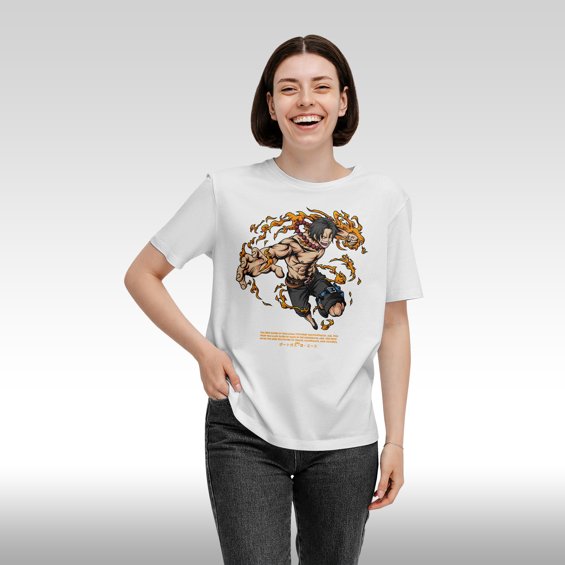 Tricou alb personalizat bumbac Fata dama anime "Portgas-D-Ace" streetwear
