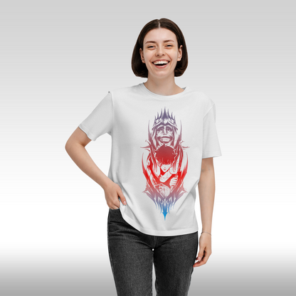 Tricou alb personalizat bumbac Fata dama anime "Solo Leveling" streetwear
