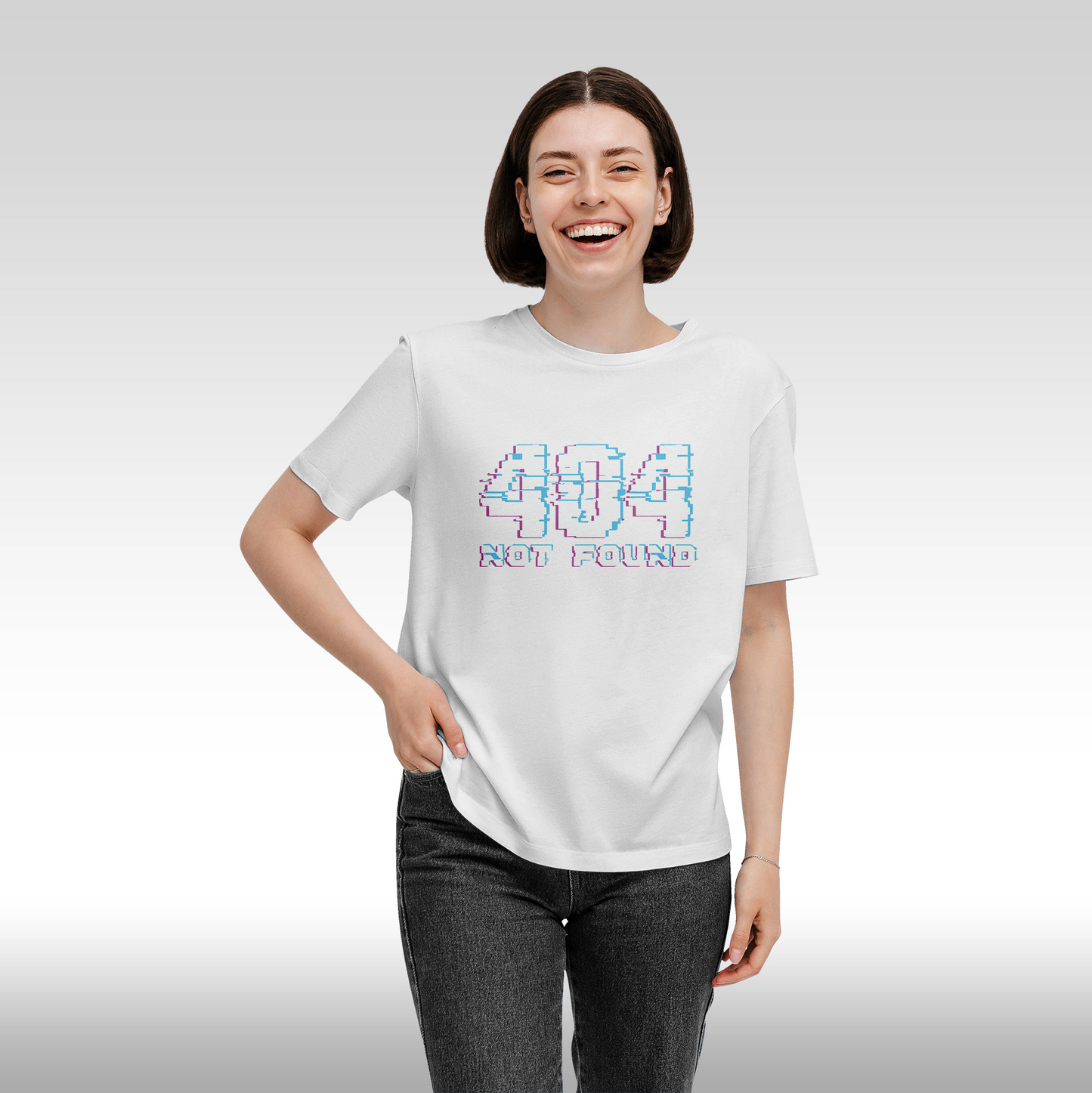 Tricou alb personalizat bumbac Fata dama gaming "404 Not Found" streetwear
