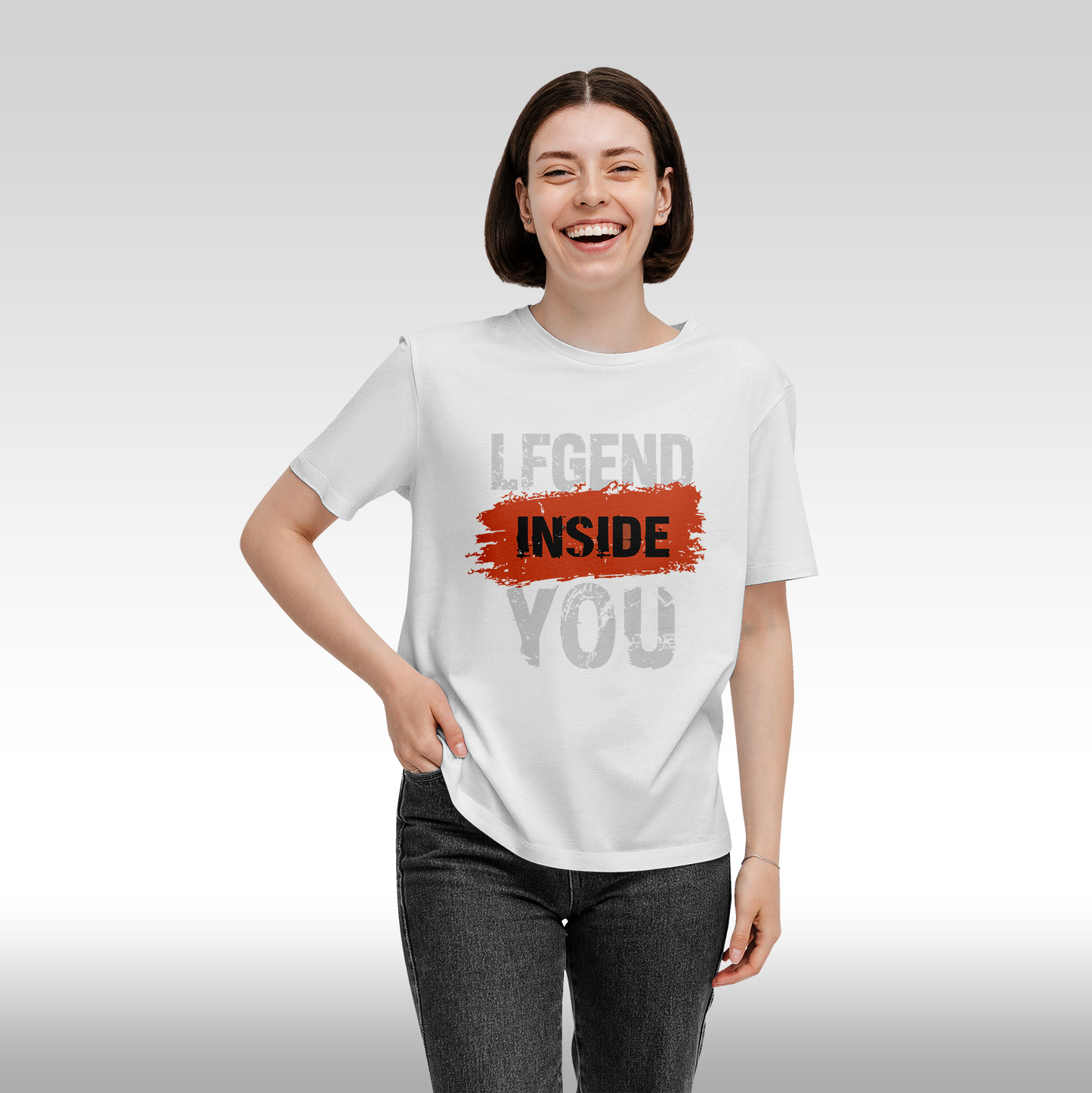 Tricou alb personalizat bumbac Fata dama gaming "Legend Inside You" streetwear
