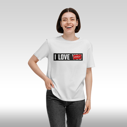 Tricou alb personalizat bumbac Fata dama urban "I love myself" streetwear
