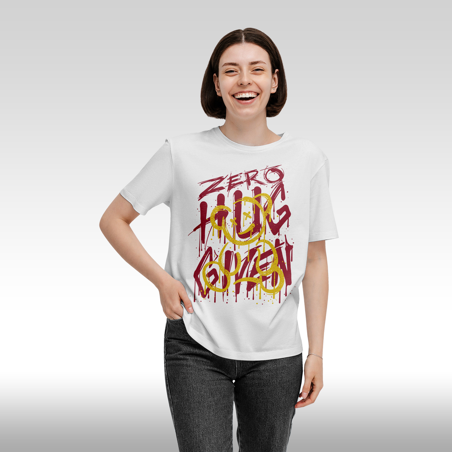 Tricou alb personalizat bumbac Fata dama urban "Zero Hug Given" streetwear
