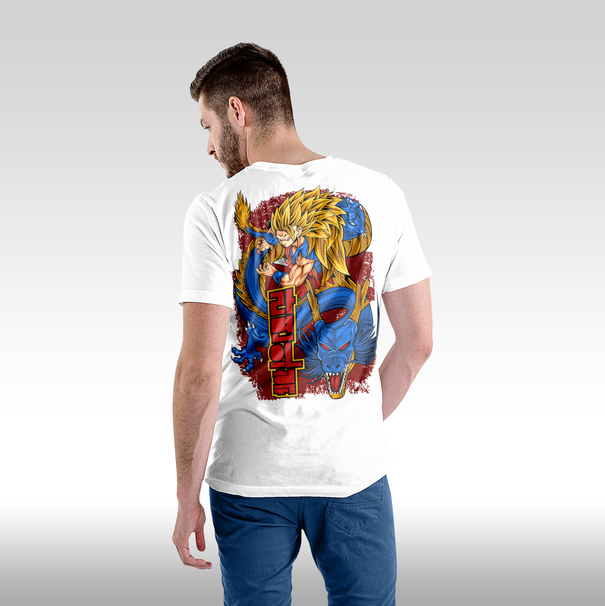 Tricou alb personalizat bumbac Spate barbat anime "Goku Super Sayan-Jin 3" streetwear